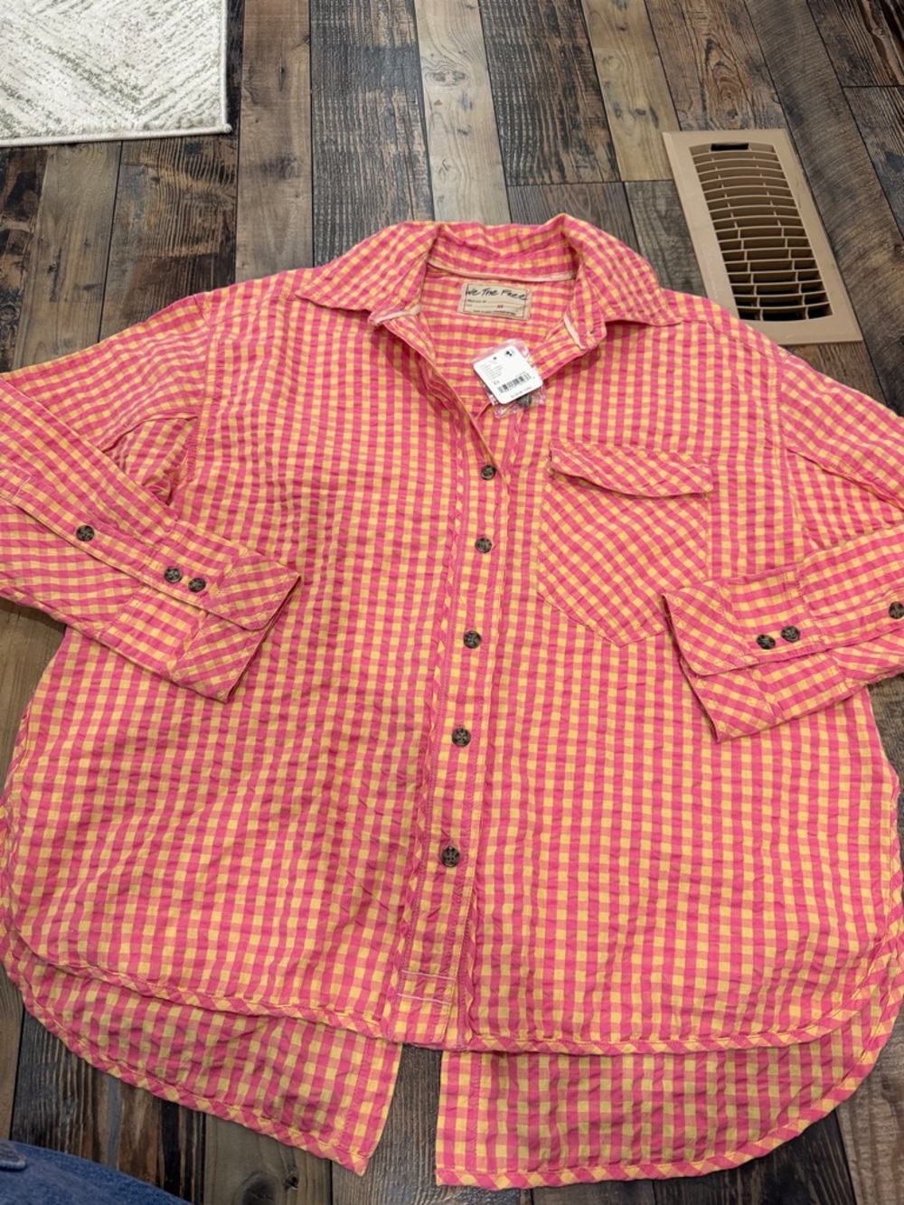 Free People is Pink & Yellow Gingham Button-Up Shirt